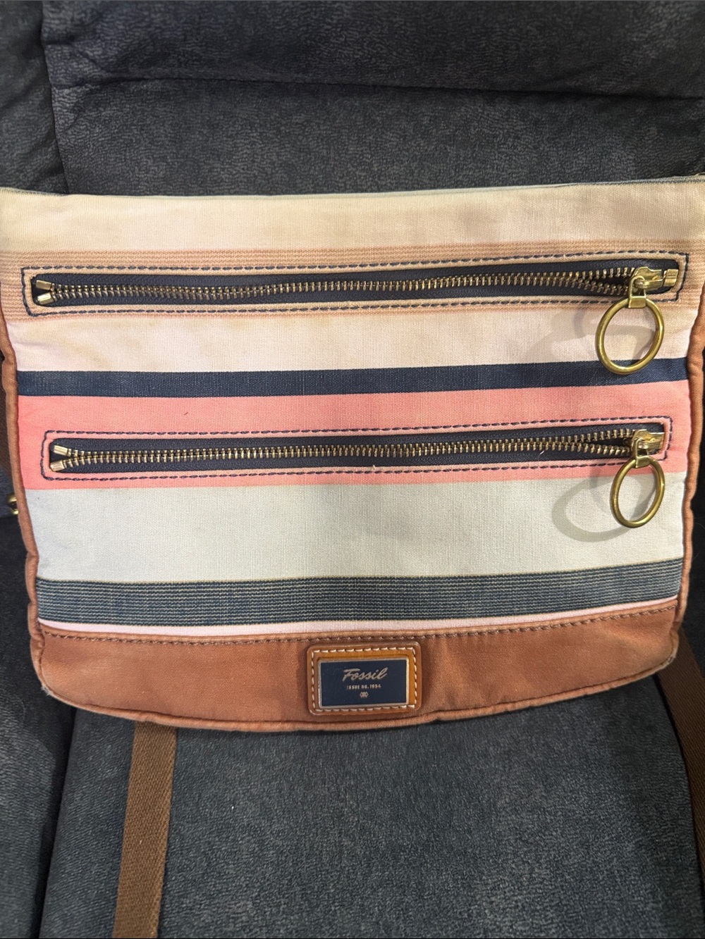 Fossil Striped Canvas Crossbody Bag in Pink, Navy & Tan